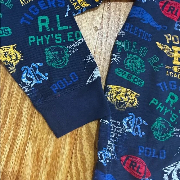 Polo by Ralph Lauren Long Sleeve Thermal Shirt Blue with Multicolor Graphics - Picture 4 of 6